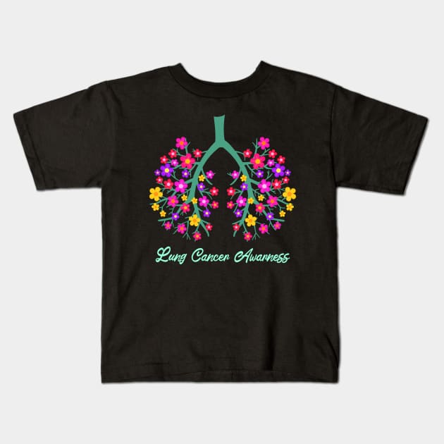 Lung Cancer Awareness Gift White Ribbon Flowers Print Kids T-Shirt by Linco
